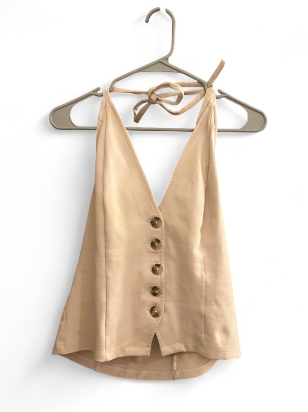 Anthropologie Neutral Beige Halter Tie Tank Button Down, XS